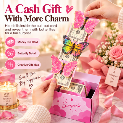 🎁Pink Surprise Money Explosion Gift Box with Pop-Up Butterflies – Birthday Cash Gift Reveal