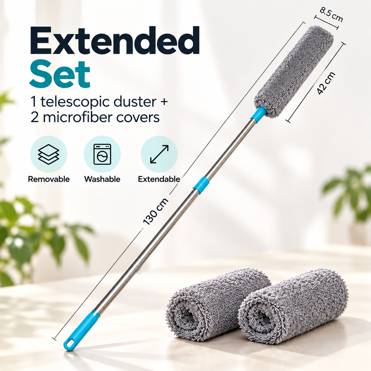 🧹✨ 2026 Upgraded Extendable Microfiber Gap Duster 🏡💨 | Clean Under Beds, Sofas & Appliances 🛋️🛏️ | 130CM Telescopic Handle 🔥 Washable & Reusable Dust Cleaner 💦