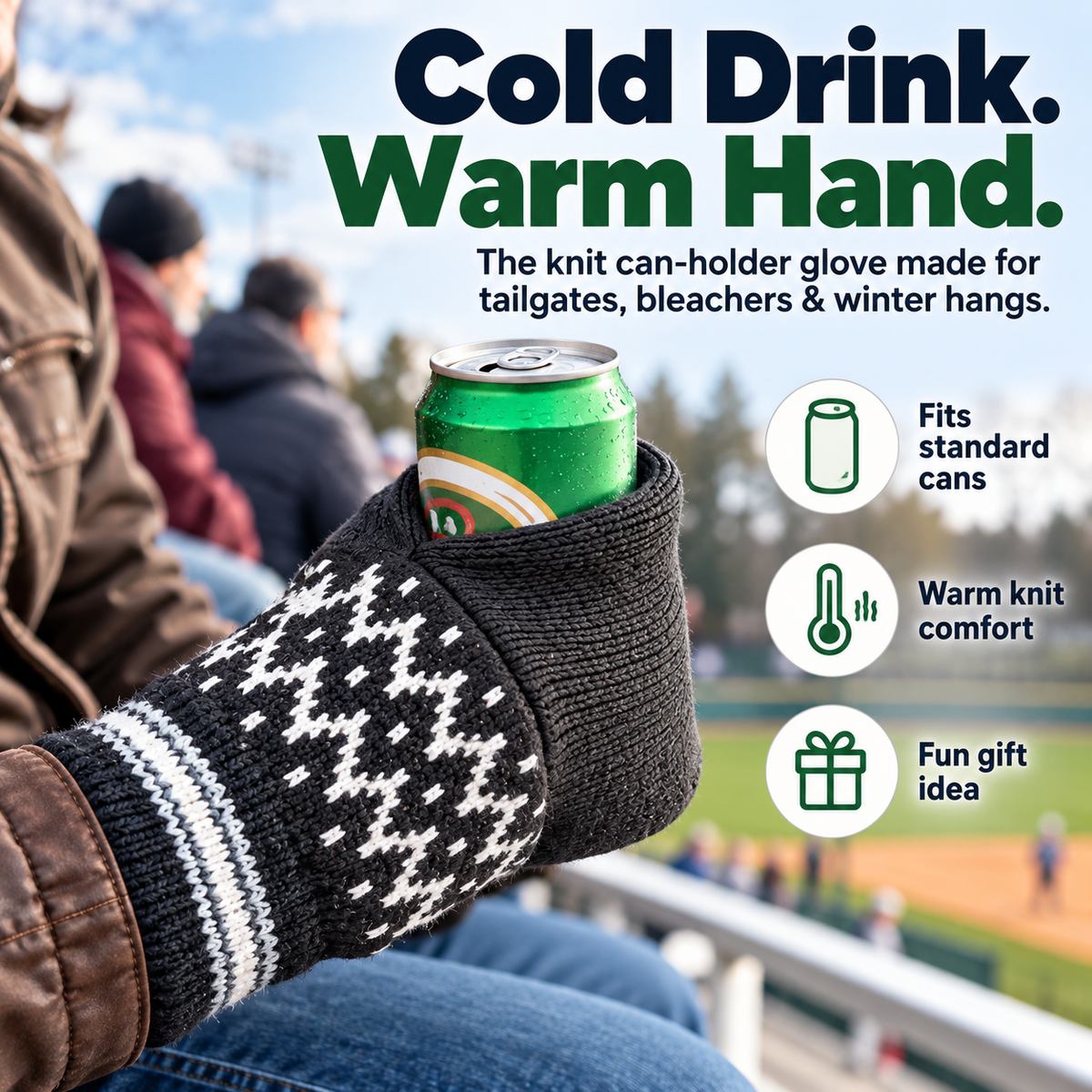 🧤 Cold Drink Warm Hand Knit Can Holder Mitt Set – Winter Tailgate Glove