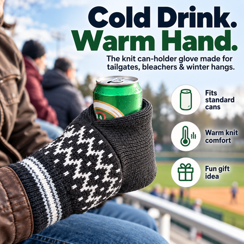 🧤 Cold Drink Warm Hand Knit Can Holder Mitt Set – Winter Tailgate Glove