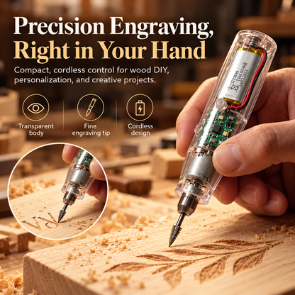 🔧Cordless Precision Wood Engraving Pen – Compact Transparent DIY Carving Tool