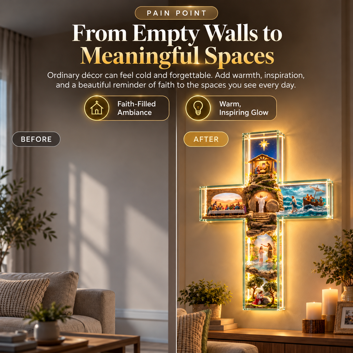 ✝️Illuminated 3D Biblical Story Cross – Warm LED Christian Wall Decor & Meaningful Faith Gift