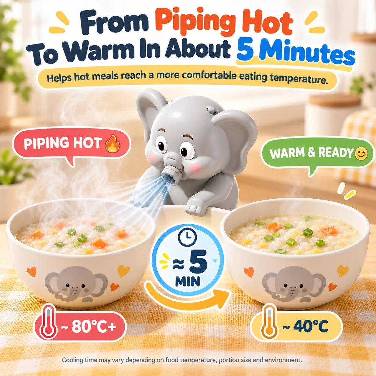🐘 Hands-Free Food Cooling Fan – Cool Hot Meals Faster Without Blowing