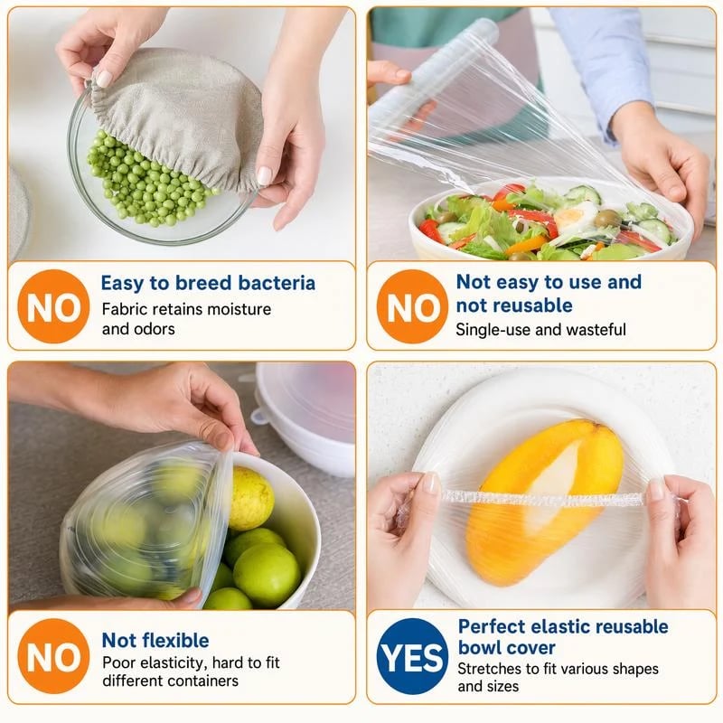 Comparison of elastic food covers with cloth covers and traditional plastic wrap