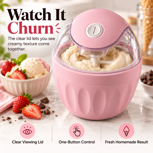 🍦 Mini Homemade Ice Cream Maker – Compact One-Touch Frozen Dessert Machine