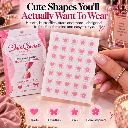 💗 Discreet Drink Test Nail Stickers – Heart-Shaped GHB Detection Stickers for Women's Night Out Safety ✨