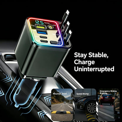 7-in-1 Retractable 102W Fast Car Charger with Star Projector Ambient Light