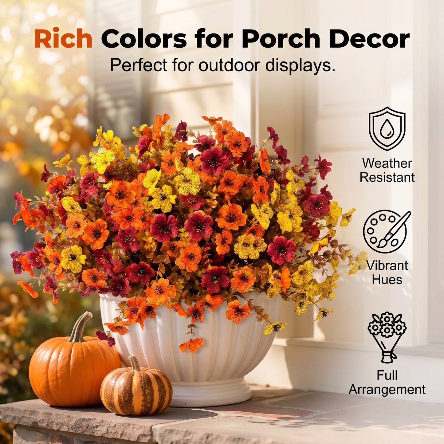 🍂🧡Artificial Autumn Violet Silk Flower Bouquet✨Weatherproof Faux Fall Floral Stems