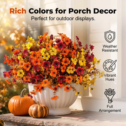 🍂🧡Artificial Autumn Violet Silk Flower Bouquet✨Weatherproof Faux Fall Floral Stems