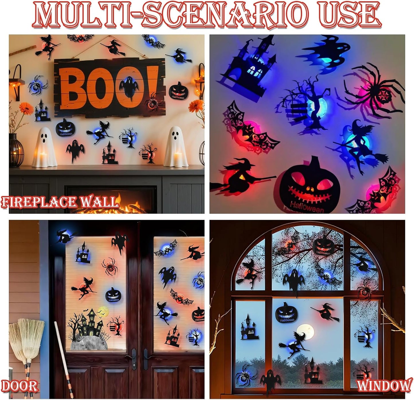 8 Pack Halloween LED Silhouette Wall Light Stickers, Battery Powered Peel & Stick Decor Lights