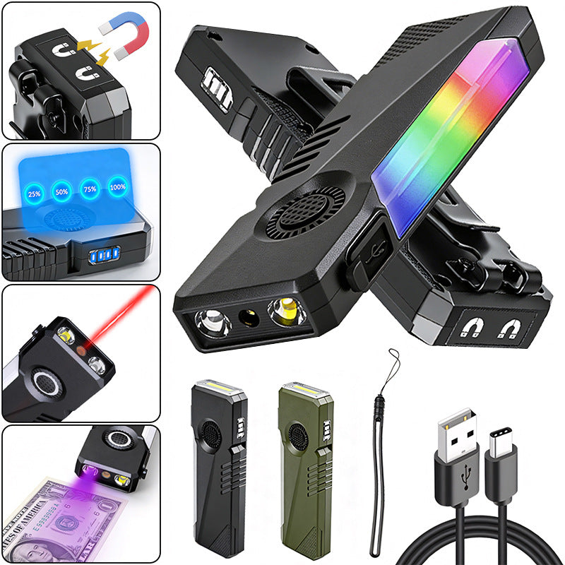 Magnetic Keychain Flashlight 400LM RGB UV Laser Rechargeable EDC Pocket Light