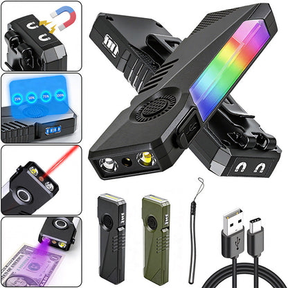 Magnetic Keychain Flashlight 400LM RGB UV Laser Rechargeable EDC Pocket Light