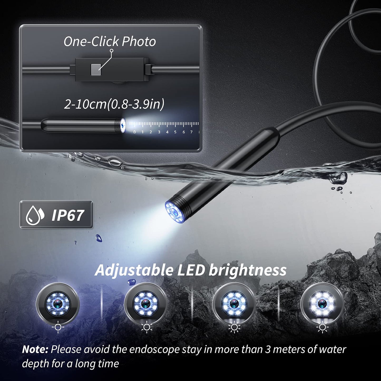 1920×1440 HD Smartphone Endoscope Camera with 16.4FT Semi-Rigid Cable