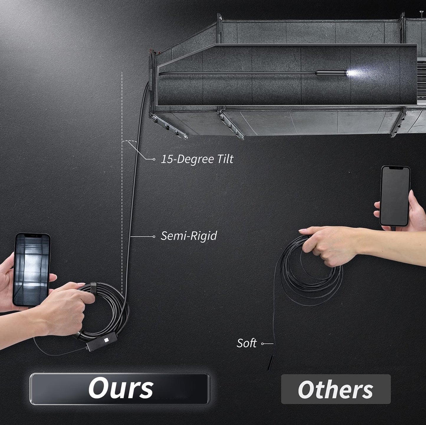 1920×1440 HD Smartphone Endoscope Camera with 16.4FT Semi-Rigid Cable