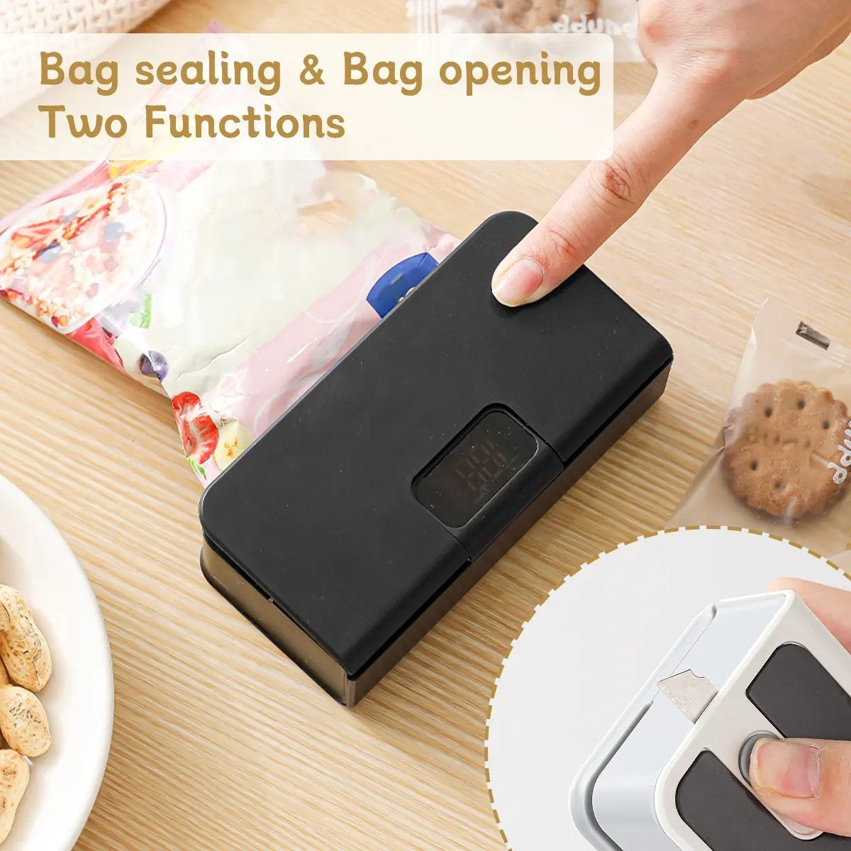 Rechargeable 2-in-1 Mini Bag Sealer & Cutter|Seal Freshness. Cut Waste. Save Every Bite.