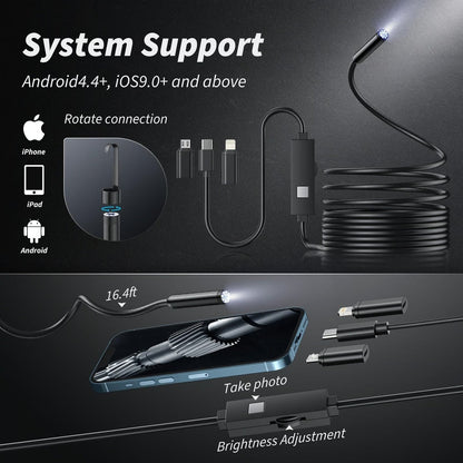 1920×1440 HD Smartphone Endoscope Camera with 16.4FT Semi-Rigid Cable