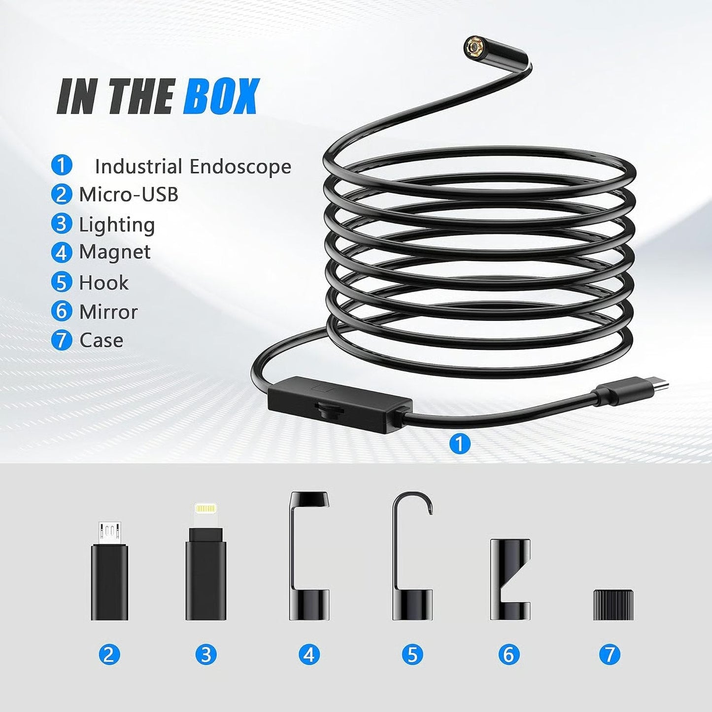1920×1440 HD Smartphone Endoscope Camera with 16.4FT Semi-Rigid Cable