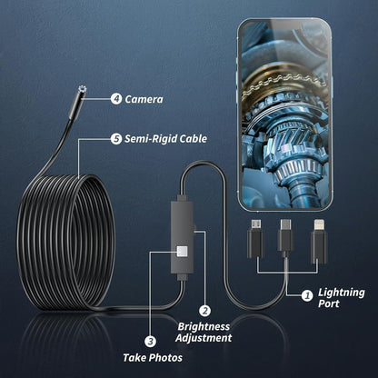 1920×1440 HD Smartphone Endoscope Camera with 16.4FT Semi-Rigid Cable