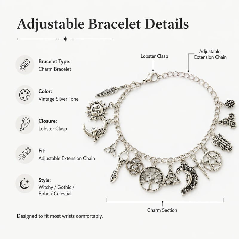 Vintage Witchy Charm Bracelet | Celestial Gothic Boho Jewelry for Women