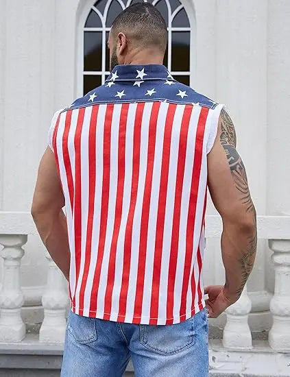 Yuanbang 4th of July Men’s and Women's American Flag Denim Vest - 4th of July Patriotic Casual Sleeveless Jacket