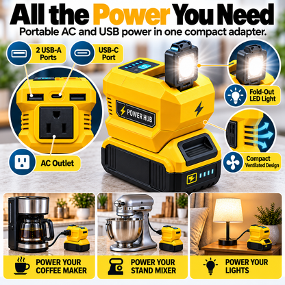⚡ PowerHub Pro™ 20V Portable Battery Power Adapter – AC & USB Charging Station