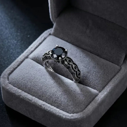 Sterling Silver Vintage Black Synthetic Obsidian Ring