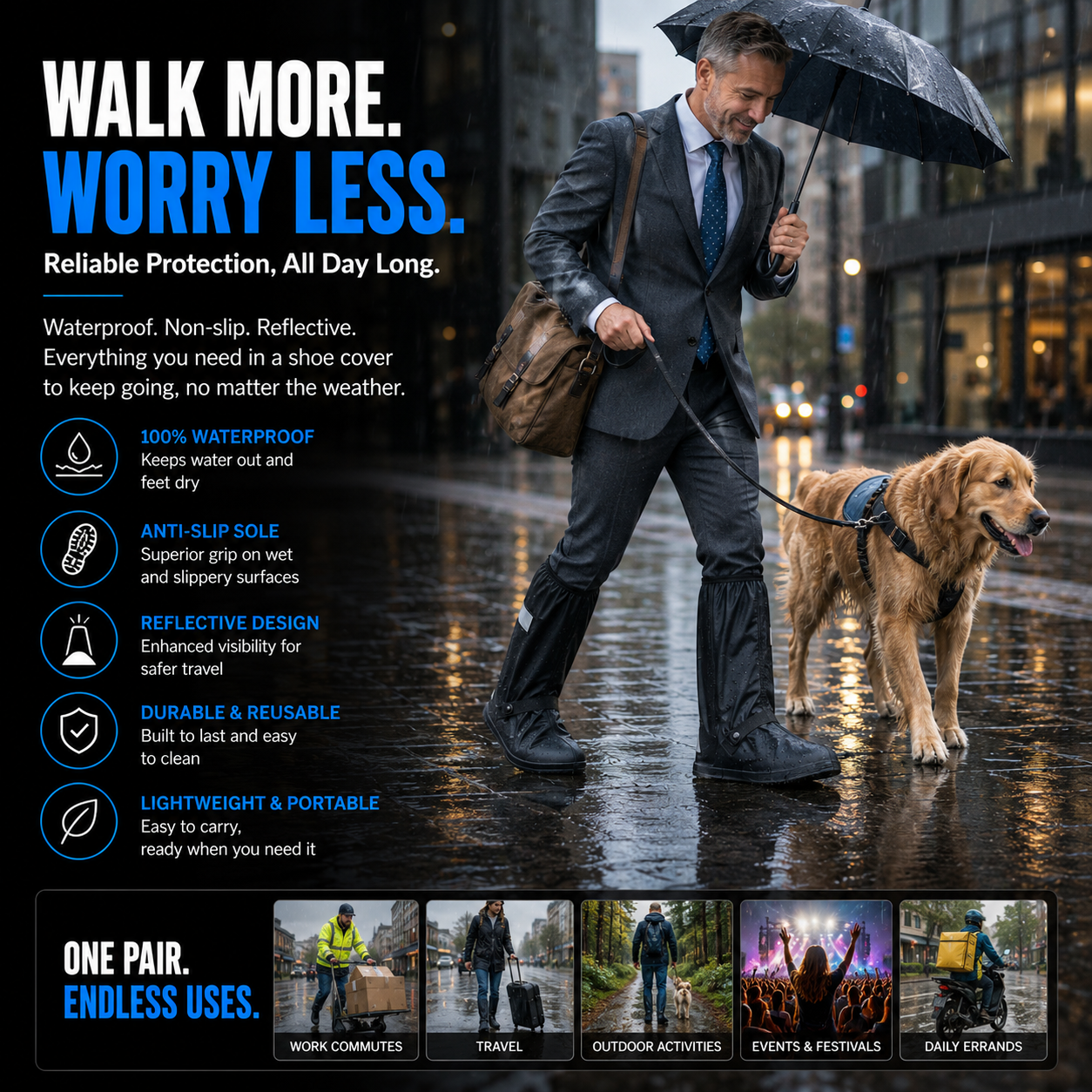 DryWalk Waterproof Shoe Covers | Anti-Slip Rain Shoe Protectors