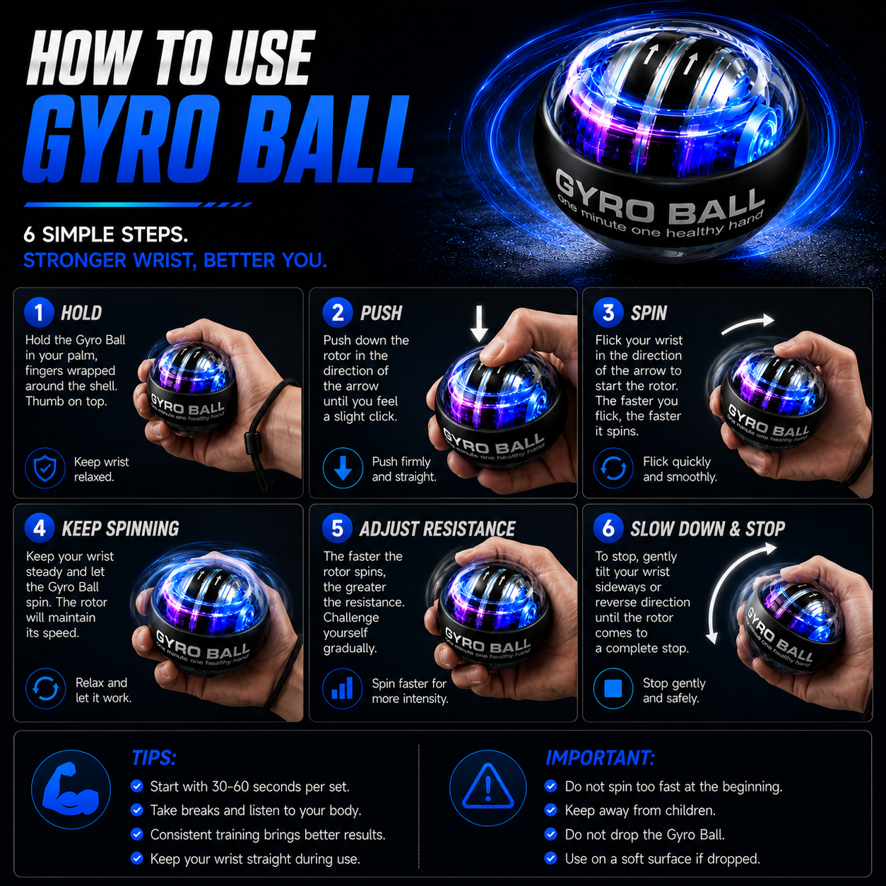 💪 Auto-Start Gyro Ball – Build Grip Strength, Forearm Power & Wrist Endurance Anywhere