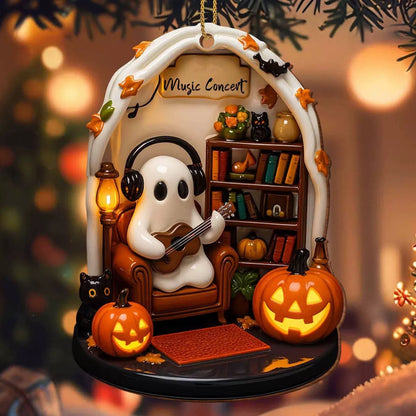 Halloween Reading Nook Wooden Ornament – Cozy Book Lover Gift