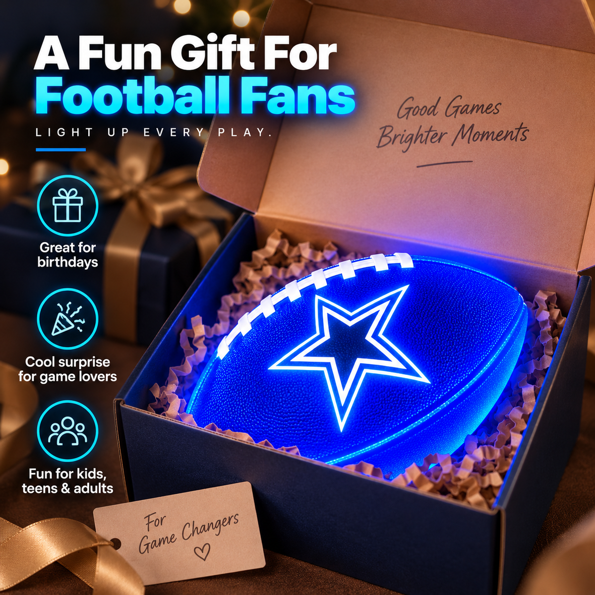 Light-Up Football for Night Play – Bright Blue Glow Ball