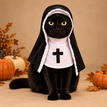🐾 Funny Nun Cat Halloween Costume – Hooded Pet Costume for Photos, Parties & Pranks