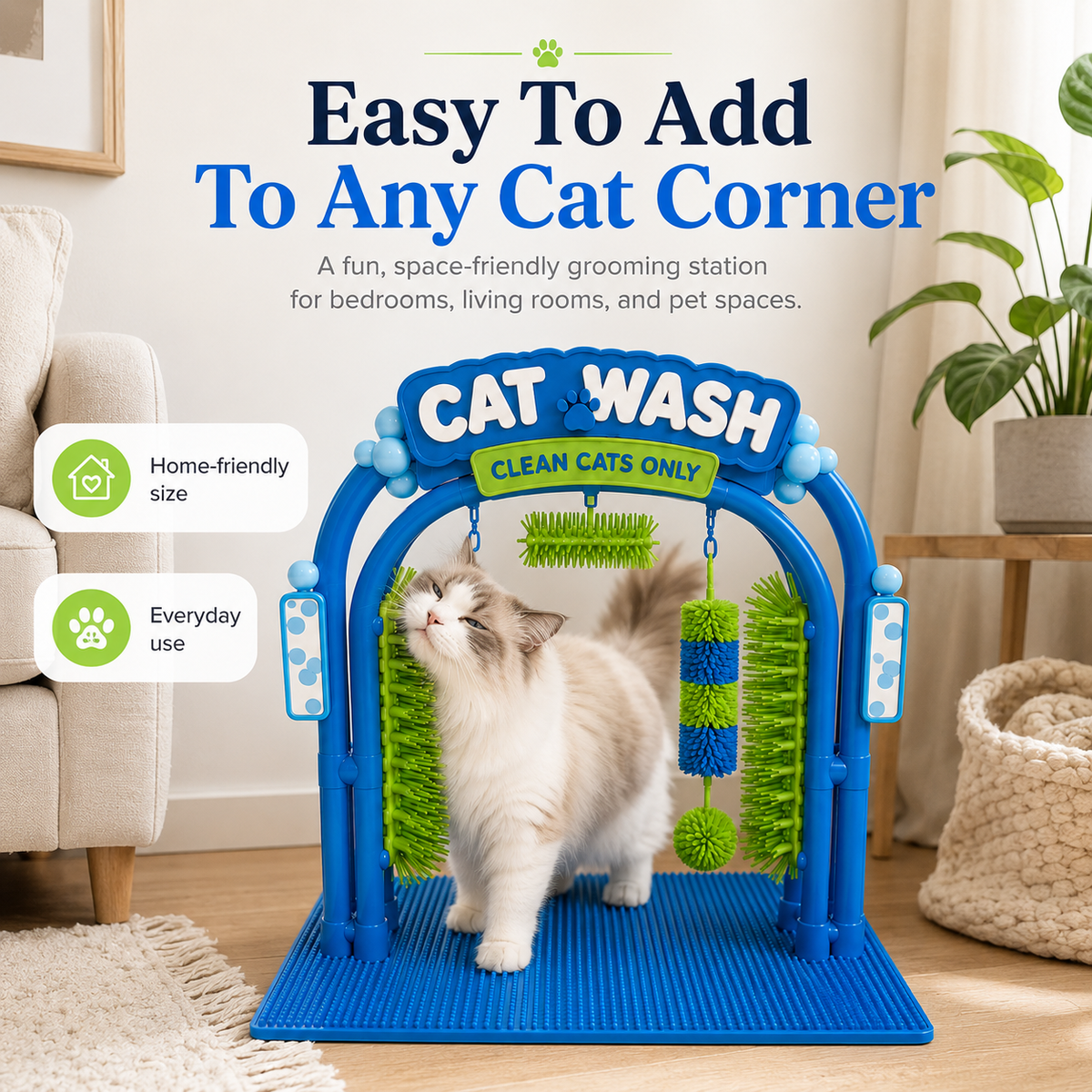 🐱 Interactive Cat Self-Grooming Arch – Multi-Angle Massage Brush & Play Station