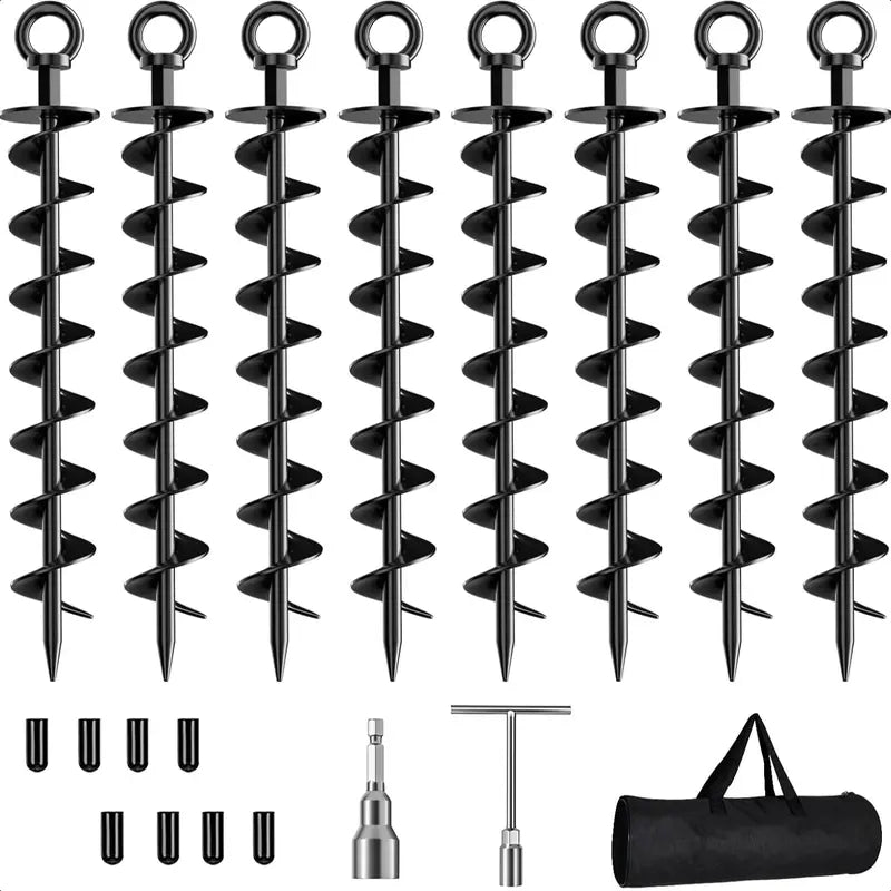 🛠️⛺ Heavy-Duty 15-Inch Spiral Ground Anchors 🌪️🔩 | Steel Screw Stakes for Trampolines & Tents