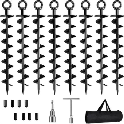 🛠️⛺ Heavy-Duty 15-Inch Spiral Ground Anchors 🌪️🔩 | Steel Screw Stakes for Trampolines & Tents