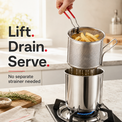 🔥Personal Mini Deep Fryer Set🔥 – Stainless Steel Pot with Lift-Out Draining Basket & Food Tongs