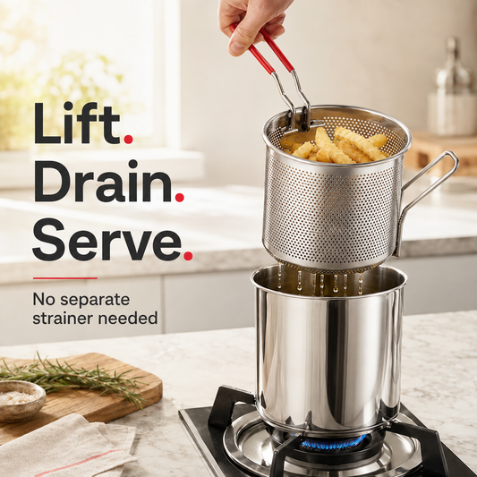 🔥Personal Mini Deep Fryer Set🔥 – Stainless Steel Pot with Lift-Out Draining Basket & Food Tongs