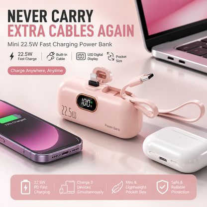 🔋 Pocket Power Bank With Built-In Cable – 🔥22.5W Fast Charging