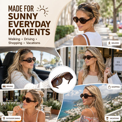 🥇💃 2-in-1 Tortoiseshell Headband Sunglasses – Polarized UV400 Sunglasses with Built-In Comb Teeth