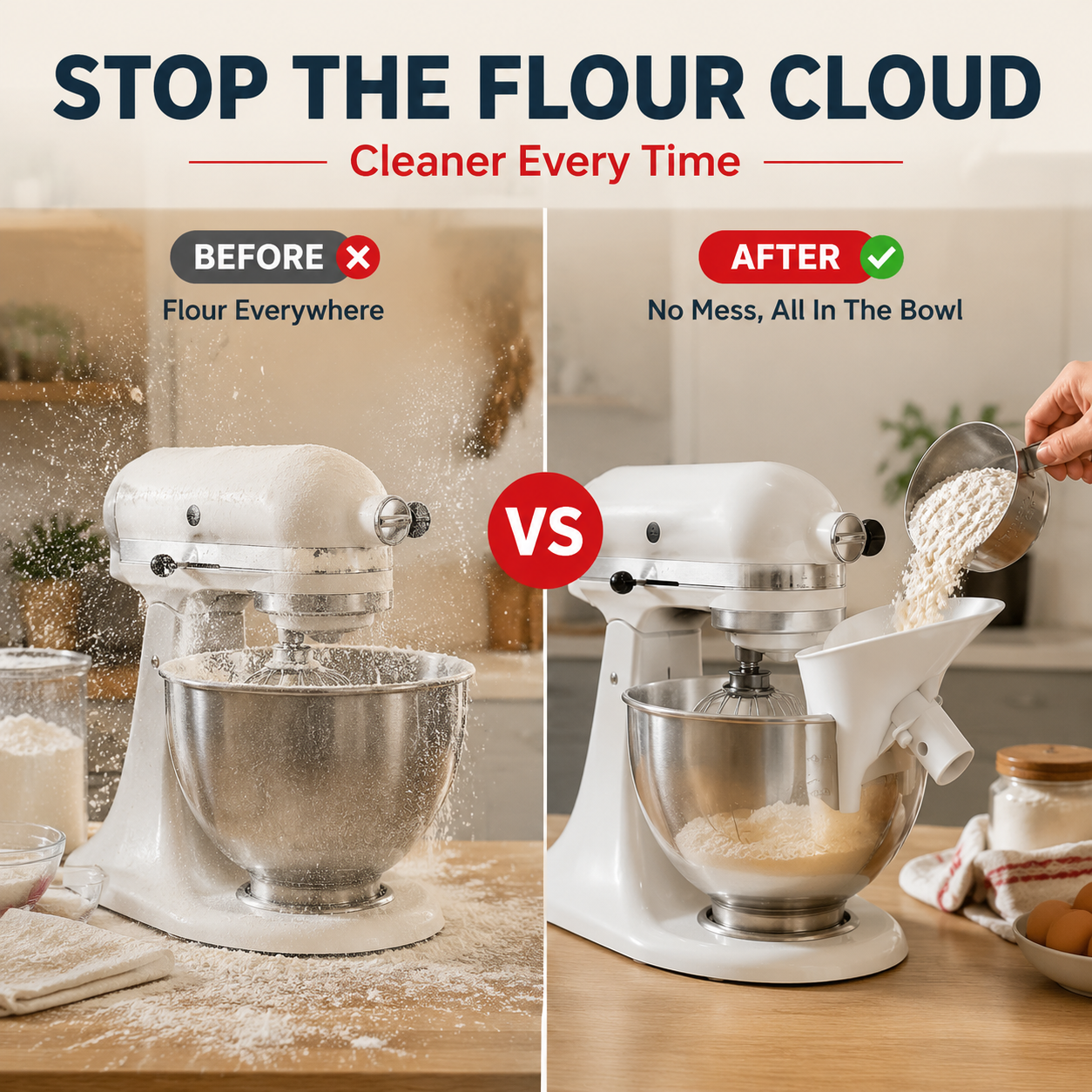 🥣 No-Mess Stand Mixer Pouring Funnel – Perfect Fit for KitchenAid Tilt-Head Mixers
