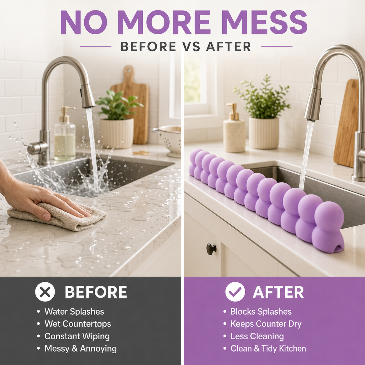 💦20-Inch Silicone Sink Splash Guard with Suction Cups– Keep Counters Dry & Splash-Free