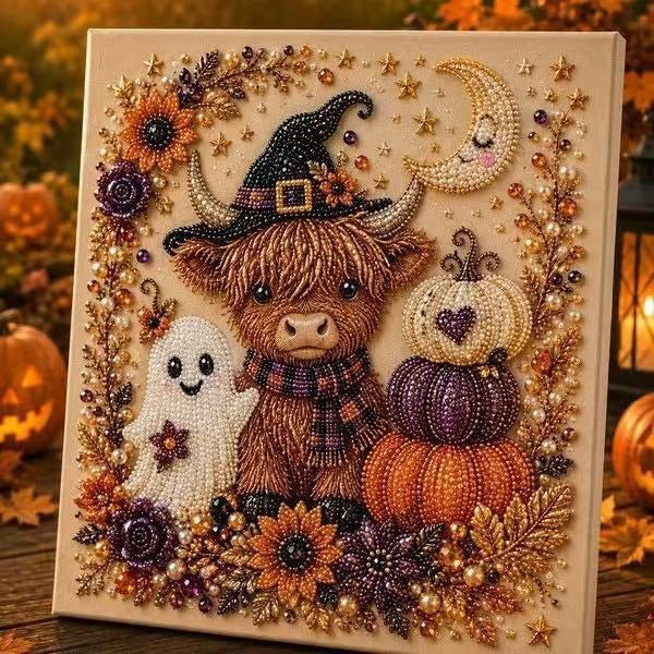 Spooky Cute Ghost Pearl Diamond Painting Kit – 8" x 8" Halloween DIY Wall Art & Craft Gift