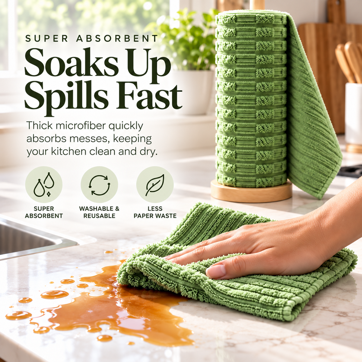 🧽✨ Reusable Kitchen Cleaning Towel Roll 💦 | Super Absorbent, Washable & Multi-Surface Cleaning Cloths 🏡💚