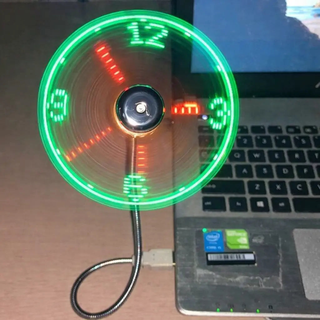 LED Time & Temperature USB Fan | 2-in-1 Portable Silent Desk Cooling Fan