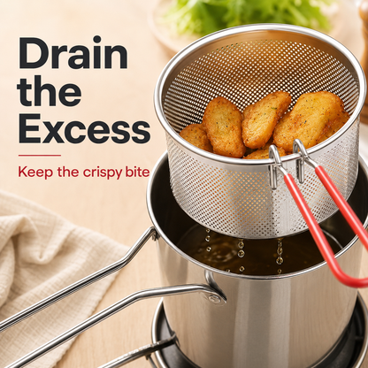 🔥Personal Mini Deep Fryer Set🔥 – Stainless Steel Pot with Lift-Out Draining Basket & Food Tongs