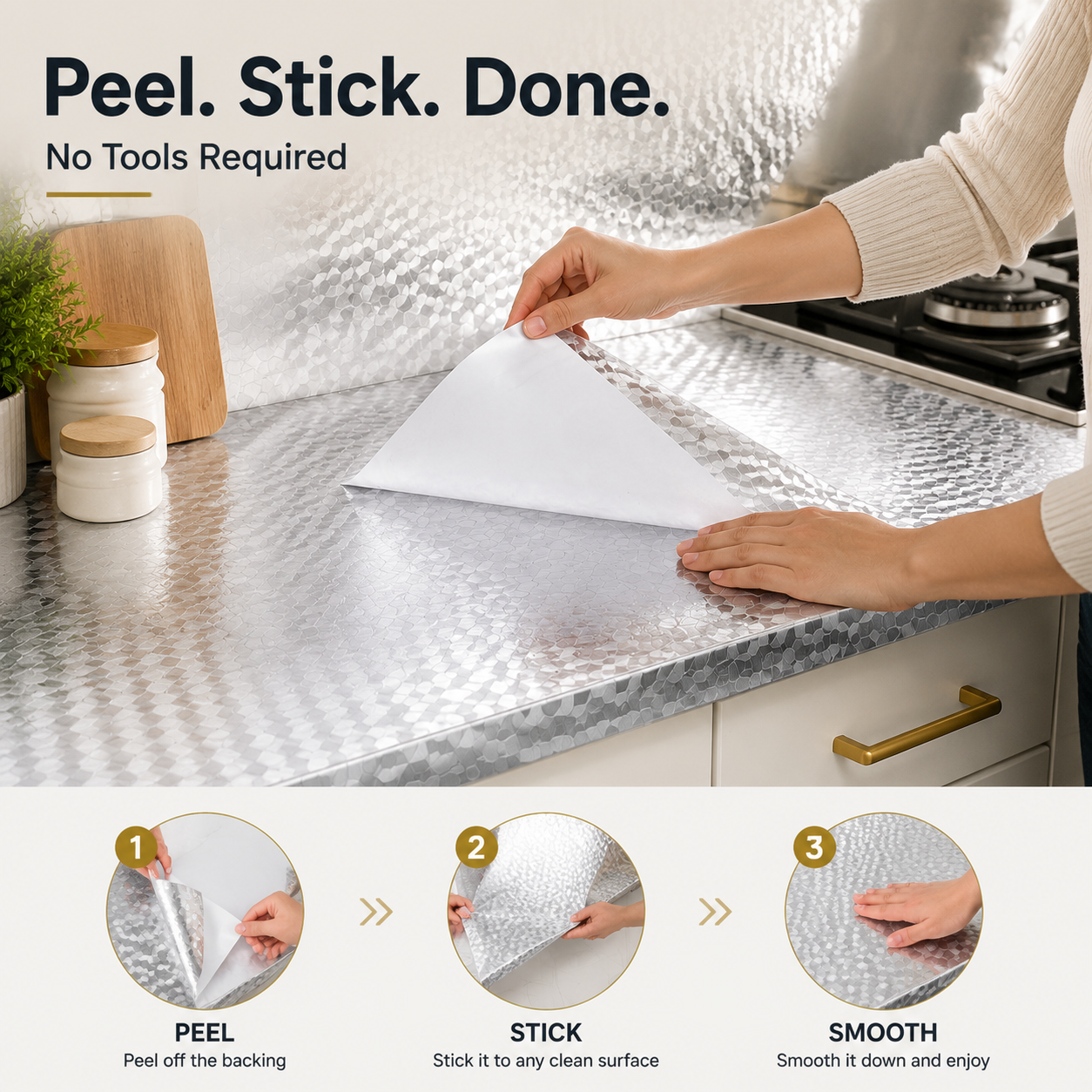 ✨ Peel & Stick Kitchen Makeover Film – Waterproof DIY Countertop & Cabinet Cover