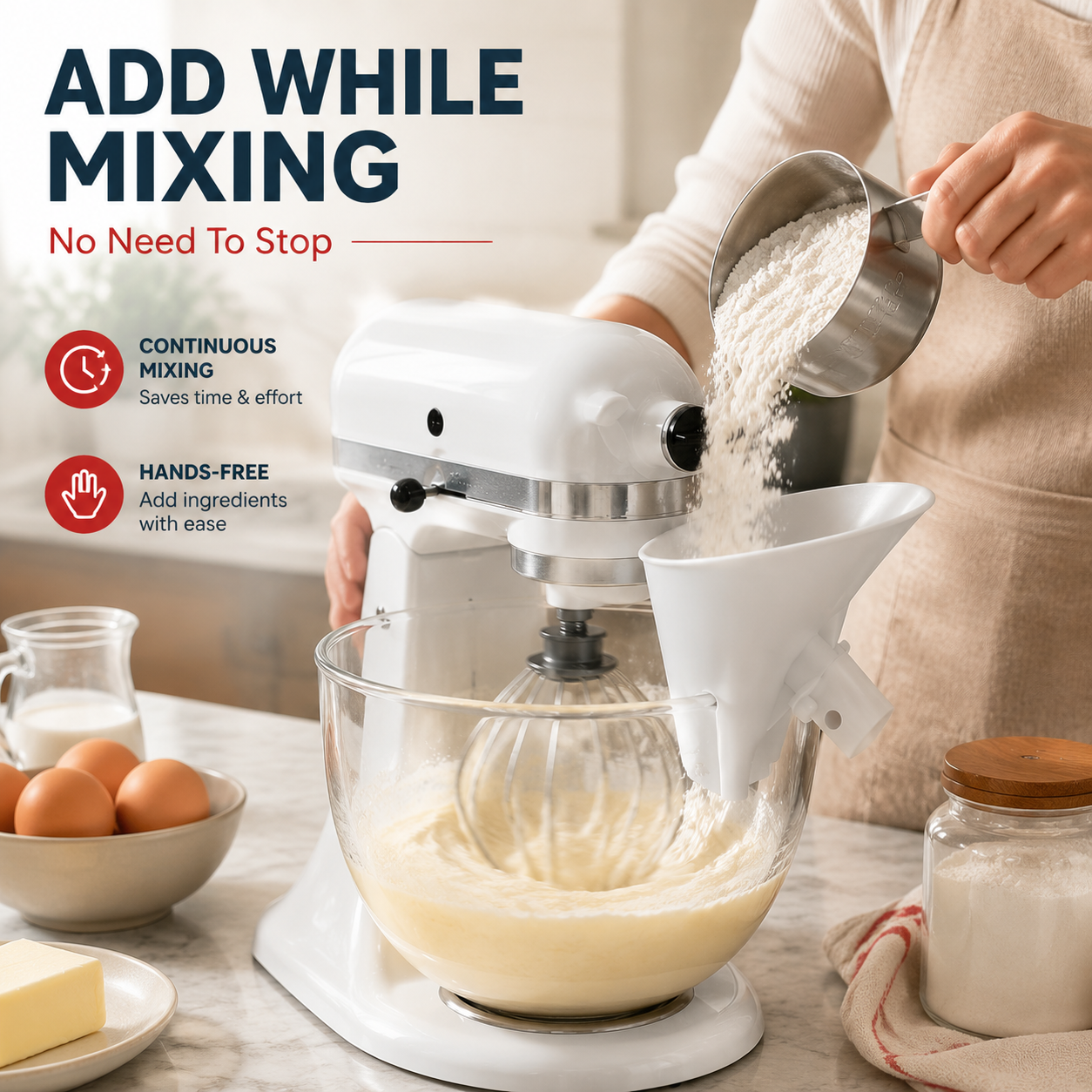 🥣 No-Mess Stand Mixer Pouring Funnel – Perfect Fit for KitchenAid Tilt-Head Mixers
