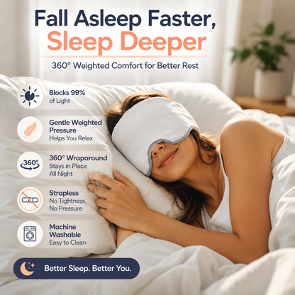 🌙 360° Weighted Blackout Sleep Mask – Soft Wraparound Eye Mask for Deeper Sleep, Travel, Naps & Stress Relief