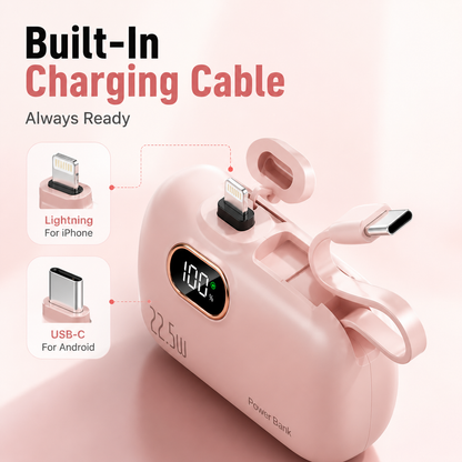 🔋 Pocket Power Bank With Built-In Cable – 🔥22.5W Fast Charging