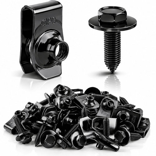 ⚙️ 50PCS 1/4'' Body Bolts & U-Nut Clips Kit, Universal Automotive Fender Bumper Splash Shield Fastener Retainer Set