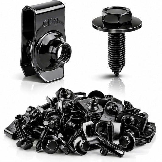 ⚙️ 50PCS 1/4'' Body Bolts & U-Nut Clips Kit, Universal Automotive Fender Bumper Splash Shield Fastener Retainer Set